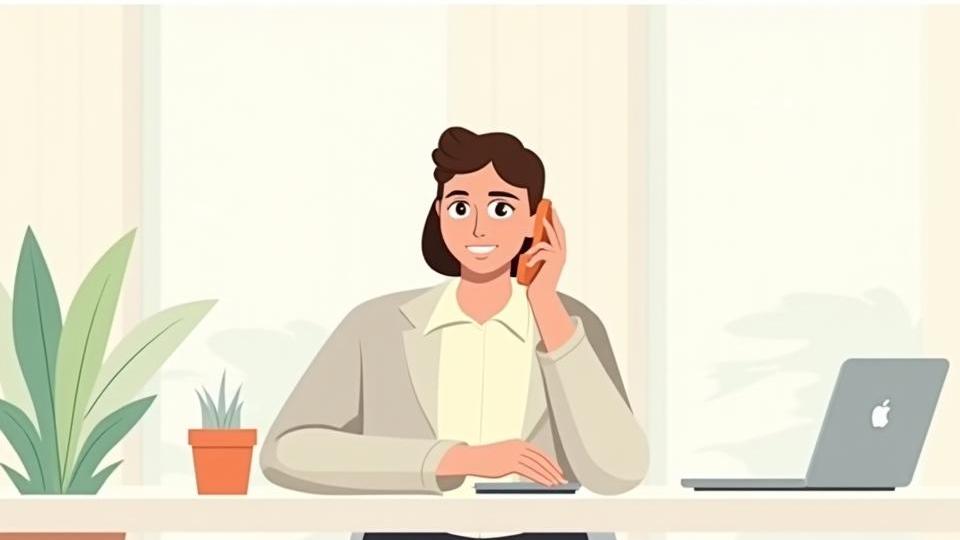 Personne travaillant à un bureau avec un téléphone et un ordinateur portable, symbolisant la prise de contact.