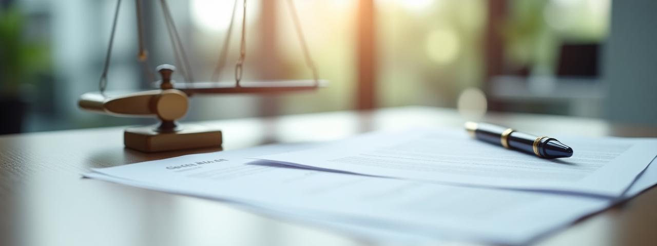 Legal documents and a digital scale, symbolizing justice and transparency for Phare Éducation